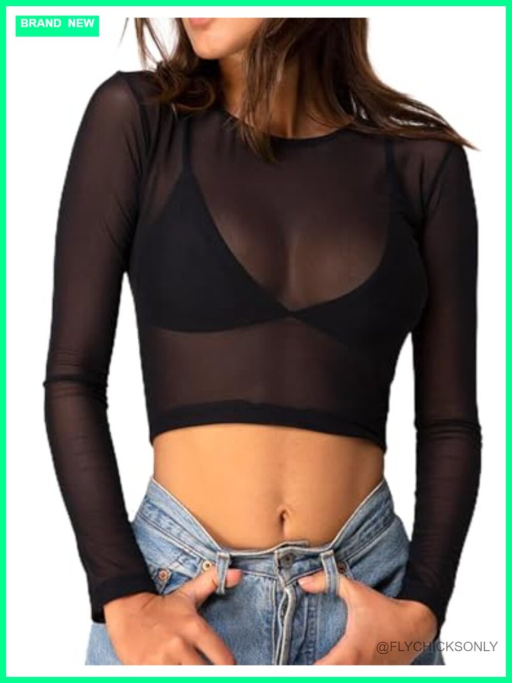 Sheer Mesh Crop Top Long Sleeve Blouse See Through Party Top